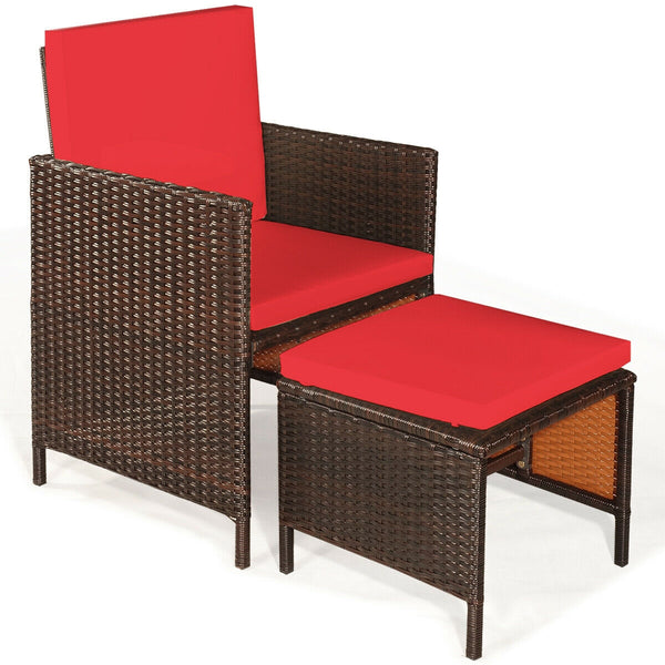 Made of PE wicker and sturdy steel frame ensuring weather resistance<br>Acacia wood tabletop makes sure the sturdiness and durability<br>Suitable for outdoor use with umbrella hole design<br>Cushioned seats with wide backrest bring you a comfortable exper