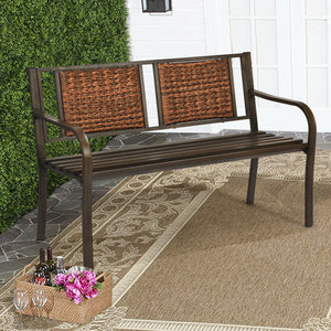 Enjoy your comfortable outdoor time with your friends or family members with this patio garden bench. Â  It is made of all weather PE rattan and powder coated steel frame  which ensure the durability and sturdiness for long servicing life. Meanwhile  the 