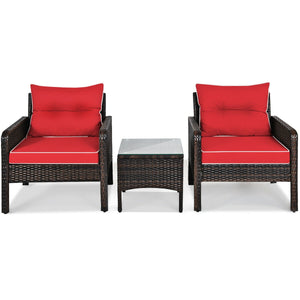 Made of high-quality PE rattan with strong toughness  it is not easy to break<br>Sturdy metal frame structure with superior load-bearing performance<br>A soft sponge filled cushions  comfortable and breathable<br>The thick tempered glass tabletop is sturd