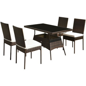 High-quality steel materials can ensure to last<br>Durable and weather-resistant PE rattan provides a long service life<br>The dining table with a tempered glass top provides spacious dining space<br>The cushions with hook and loop fasteners make you feel