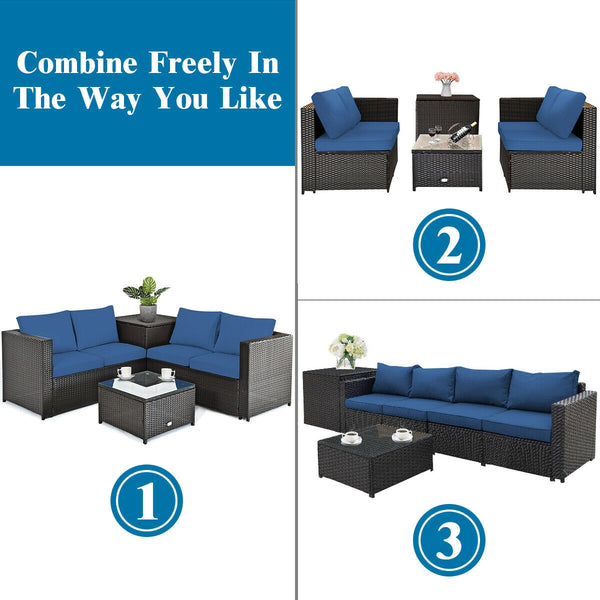 Made of rattan with good toughness and weather-resistant function<br>Reinforced steel frame with excellent stability<br>Padded seat and back cushions for soft and comfortable sitting feeling<br>Coffee table with tempered glass for strong supporting<br>End