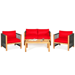 Solid and hard wooden frame enhances sturdiness of the set. <br>Rearrangeable in various configurations to meet your varying needs <br>Thick and soft cushions provide an excellent comfort. <br>Elegant and tight nylon rope decorated armrest. <br>Zipper int