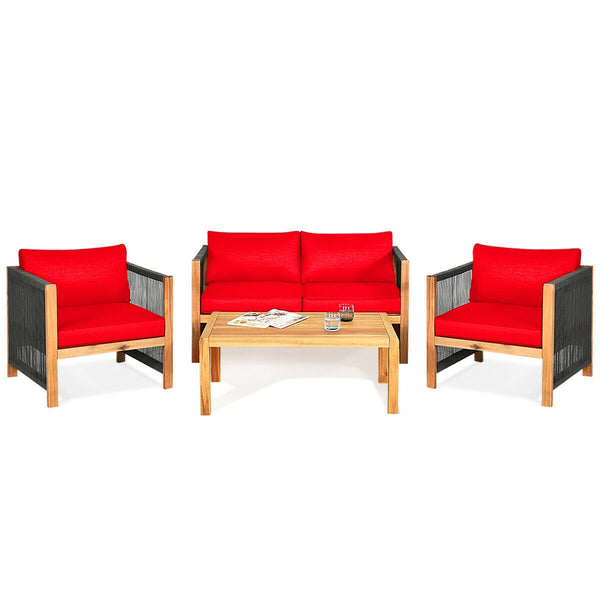 Solid and hard wooden frame enhances sturdiness of the set. <br>Rearrangeable in various configurations to meet your varying needs <br>Thick and soft cushions provide an excellent comfort. <br>Elegant and tight nylon rope decorated armrest. <br>Zipper int
