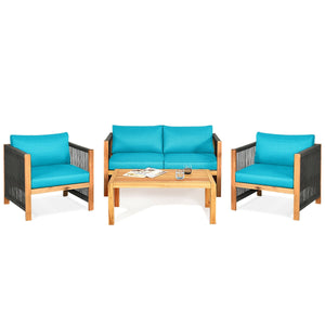 Solid and hard wooden frame enhances sturdiness of the set. <br>Rearrangeable in various configurations to meet your varying needs <br>Thick and soft cushions provide an excellent comfort. <br>Elegant and tight nylon rope decorated armrest. <br>Zipper int