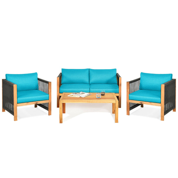 Solid and hard wooden frame enhances sturdiness of the set. <br>Rearrangeable in various configurations to meet your varying needs <br>Thick and soft cushions provide an excellent comfort. <br>Elegant and tight nylon rope decorated armrest. <br>Zipper int