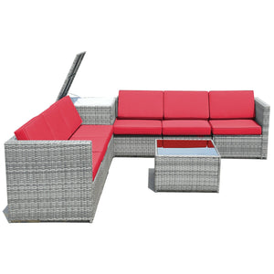 Including 6 sofas  1 storage box  1 coffee table  6 seat cushions and 6 back cushions <br>Sturdy iron frame and premium rattan for better durability <br>Large load-bearing capacity-- 360 lbs for each sofa and 110 lbs for coffee table <br>A storage box as 