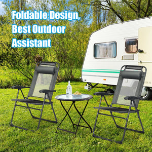 This foldable sling chair is ergonomically designed with an adjustable backrest in seven tilting positions for reading mode  relaxing mode and sleeping mode. Â  Made of steel frame and oxford fabric  this foldable sling chair can hold up to 300 lbs. And t