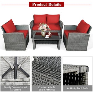 Includes 2 armchairs  1 loveseat and 1 coffee table for versatile use<br>Sturdy power coated steel frame provides strong durability and stability<br>Thick tempered glass tabletop to hold your drinks  meals and more<br>Coffee table with a spacious shelf pr