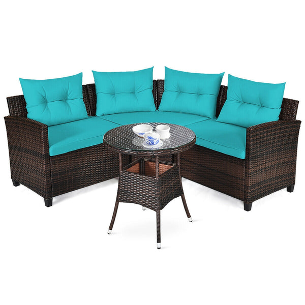 The sturdy and durable steel frame ensures sturdiness of the set<br>Tight and hand-woven rattan can withstand moderate rain or wind<br>Thick and soft cushion with a high-density sponge for your hip and back<br>Cover with the zipper of the seat cushion is 