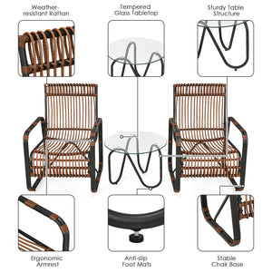 This patio furniture set includes 2 single chairs and a side table. You can place it on the patio  balcony  garden  poolside  or any other place in your home. Â  This wicker bistro set with a classic design will add a sense of elegance to your space. Sing