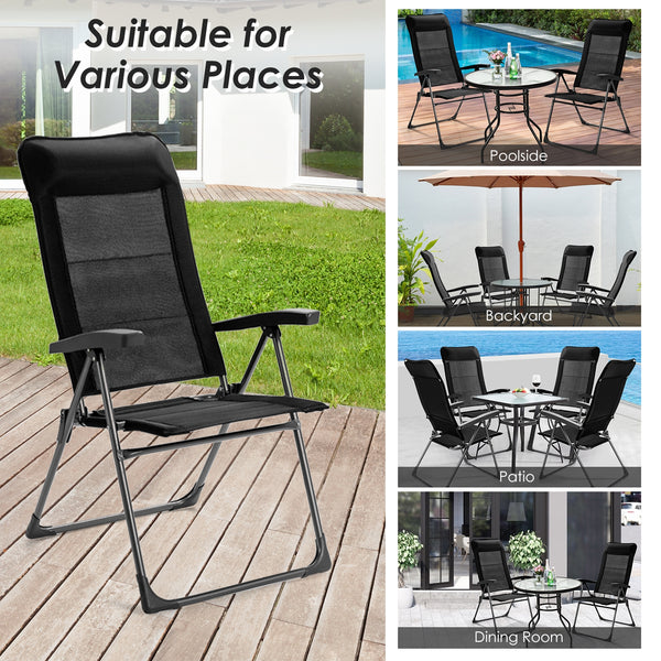 The portable patio chair set is a perfect choice for your home! Â  Made of premium iron frame with high quality nylon fabric  this patio dining chair has excellent performance in stability and durability. The reinforced triangle structure is sturdy enough