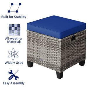 Â Can be used as additional seats with comfortable seat cushions<br>Â Ropes for keeping seat cushions with ottomans tightly<br>Â Serves as footstools for combining with other outdoor furniture<br>Â Waterproof and removable cushion covers for easy maintena