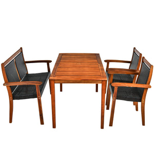 4 piece design for eating delicious dinner together<br>Stores the loveseat and 2 chairs under the table for space-saving<br>Ergonomic loveseat and 2 armchairs for maximum comfort<br>Accommodates different foods with ease thanks to its large tabletop<br>1.