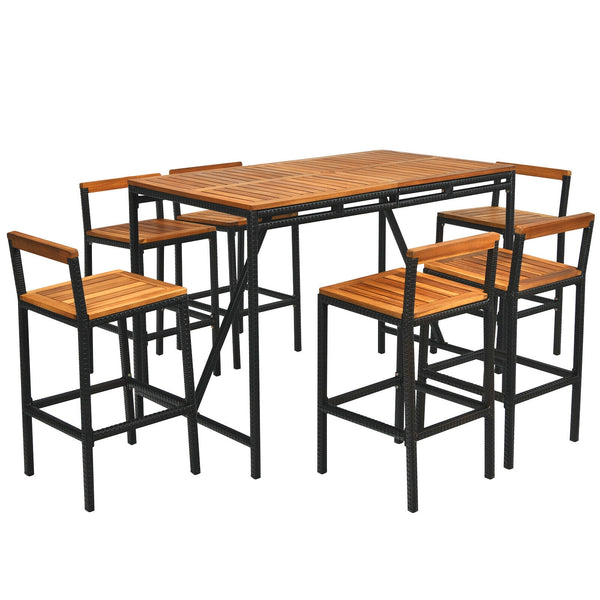 This outdoor high-dining set with 6 comfortable bar stools will be the perfect area for inviting your friends and family to enjoy the delicious foods together. Â  On the center of the tabletop  there is a 1.9" umbrella hole for putting your patio umbrella