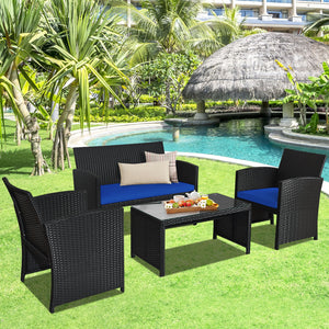 Comes with foot pads to protect the floor and add stability to the set<br>High-quality rattan and steel materials are used to ensure a long lifespan<br>PE rattan is waterproof and corrosion resistant<br>Suitable for balcony  rooftop  backyard  poolside  a