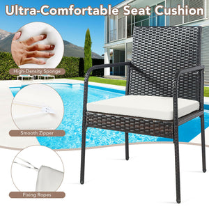 High-quality PE rattan for weather-resistant<br>Sturdy steel frame with powder-coated for rustproof<br>Avoid scratching the floor with anti-slip foot pads<br>Come with a strong loading capacity of up to 400 lbs<br>Padded cushions for a comfy sitting exper