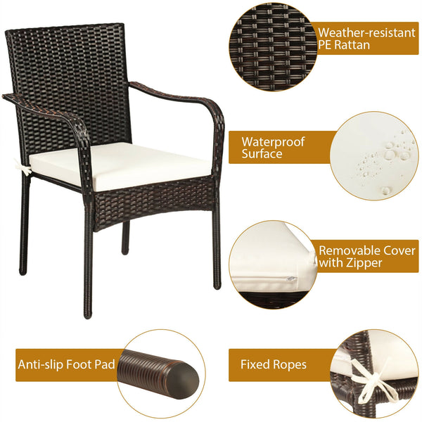 These stacking chairs are a great addition to different outdoor places  such as poolside  garden  backyard and patio  etc. Â  Are you bothered to find a comfortable outdoor furniture set? These set of 4 outdoor rattan dining chairs are the perfect solutio