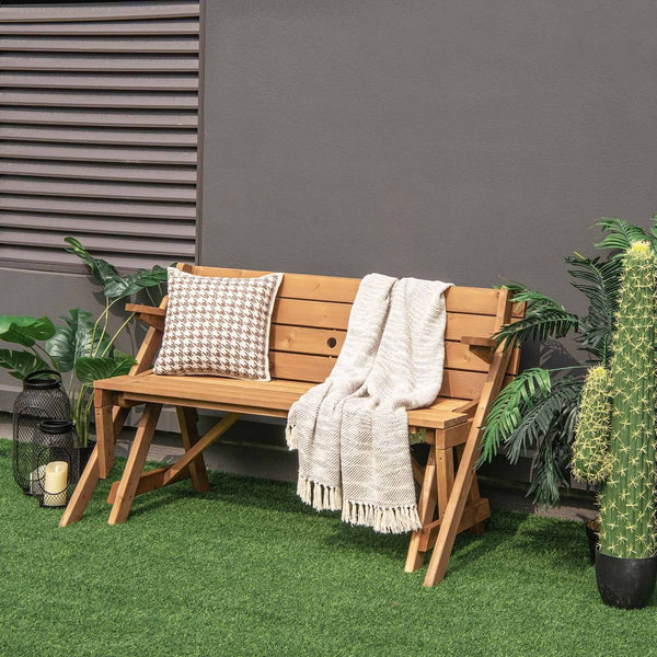 A piece of outdoor furniture that combines a picnic table and garden bench as one for great convenience! Â  When it serves as an outdoor picnic table  it can accommodate 4 people  which is great for outdoor gatherings. Meanwhile  the built-in umbrella hol