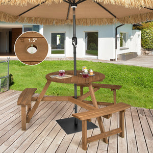 Have a wonderful gathering time with this round wooden picnic table! Â  Holding up to 6 people  this round wooden picnic table is suitable for family or friends gathering to spend an enjoyable leisure time. In order to build a durable outdoor round picnic