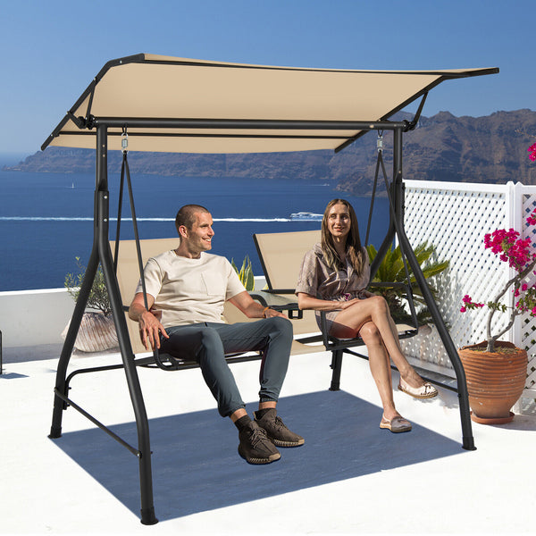 Made of high quality fabric that is breathable  fast drying and wear resistant  the outdoor patio swing chair is durable and comfortable to sit on. Â  Additionally  the heavy-duty spring hook as well as the strong steel frame ensure the stability and hold