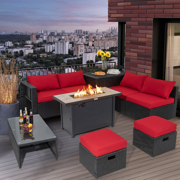 Deliver in 5 boxes  may arrive on the different days<br>2 bags of screws are packed in the different boxes (1 bag of screws in the fire pit table box and another bag of screws in the first sofa set box)<br>60 000 BTU for efficient and steady heating<br>Ea