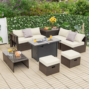 Ship in 5 boxes  may arrive on different days<br>2 bags of screws are packed in different boxes (1 bag of screws in the fire pit table box and another bag of screws in the first sofa set box)<br>60 000 BTU for efficient and steady heating<br>Adjustable fl