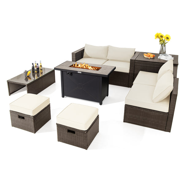 Ship in 5 boxes  may arrive on different days<br>2 bags of screws are packed in different boxes (1 bag of screws in the fire pit table box and another bag of screws in the first sofa set box)<br>60 000 BTU for efficient and steady heating<br>Adjustable fl