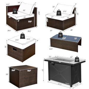 Ship in 5 boxes  may arrive on different days<br>2 bags of screws are packed in different boxes (1 bag of screws in the fire pit table box and another bag of screws in the first sofa set box)<br>60 000 BTU for efficient and steady heating<br>Adjustable fl