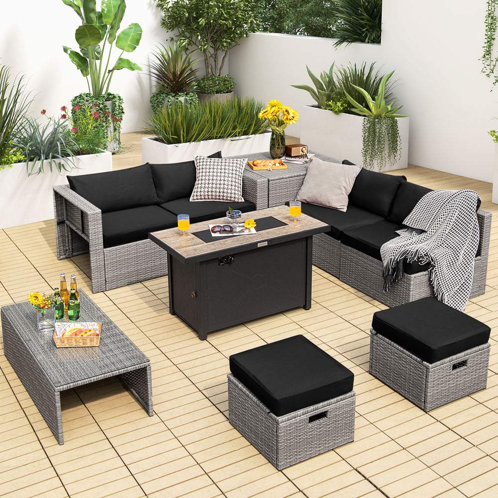 4 boxes delivery  arrival time may vary <br>Selected hand-woven PE wicker for fade resistance <br>The rustproof metal frame is stable as well <br>Use the heat-resistant ceramic material for the fire pit tabletop <br>2 waterproof covers for all-round prote