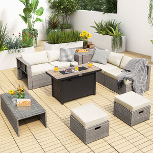 4 boxes delivery  arrival time may vary <br>Selected hand-woven PE wicker for fade resistance <br>The rustproof metal frame is stable as well <br>Use the heat-resistant ceramic material for the fire pit tabletop <br>2 waterproof covers for all-round prote