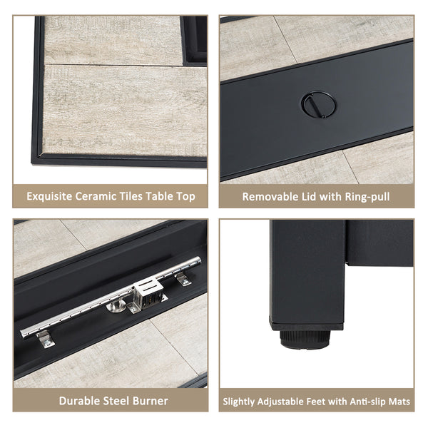 4 boxes delivery  arrival time may vary <br>Selected hand-woven PE wicker for fade resistance <br>The rustproof metal frame is stable as well <br>Use the heat-resistant ceramic material for the fire pit tabletop <br>2 waterproof covers for all-round prote