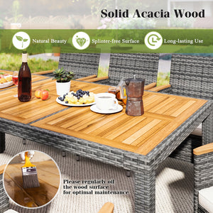Discover the exquisite natural beauty with rustic acacia wood <br>Breathable PE rattan is fade-resistant and sun-protective as well <br>Offer upgraded comfort thanks to the high-density sponge <br>Removable cushion cover for easy cleaning <br>Please alway