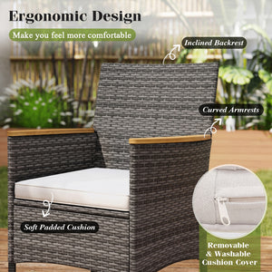 Discover the exquisite natural beauty with rustic acacia wood <br>Breathable PE rattan is fade-resistant and sun-protective as well <br>Offer upgraded comfort thanks to the high-density sponge <br>Removable cushion cover for easy cleaning <br>Please alway