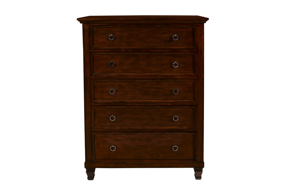 The Tamarack Wood Panel Bed in brown cherry is a true standout, showcasing durable construction with a blend of solid poplar, basswood veneers, and eco-friendly manufactured wood for unmatched strength and longevity. This bed-'s versatile transitional sty