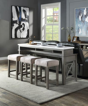 KD, 4Pc Pack, Rectangular Table Marble Top: No Leaf Wooden Leg Rectangular Armless Stool (Backless) Upholstery Seat & Wooden Leg USB Plug Included Table Top Thickness: 32mm N.W. of Table: 155Lbs N.W. of Stool: 15Lbs Foam Density: D20<br/><br/><b>Product F