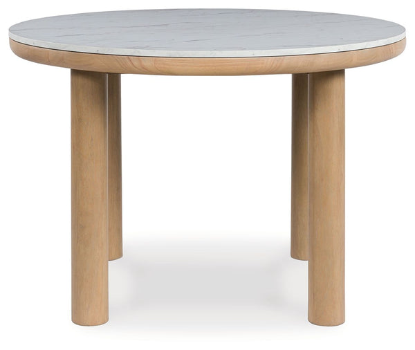 Sawdyn - White / Light Brown - 5 Pc. - Round Dining Room Table