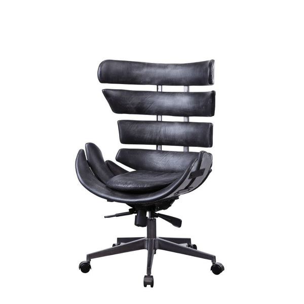 Whether you are working in the office or at home, you deserve a chair that provides comfort and support while maintaining the look you want. Vintage black top grain leather with horizontal panel frame, this Megan executive office chair provides a professi