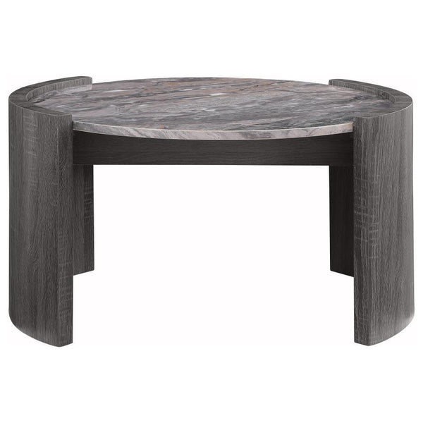 Gladstone - Round Faux Marble Top Coffee Table - Distressed Gray
