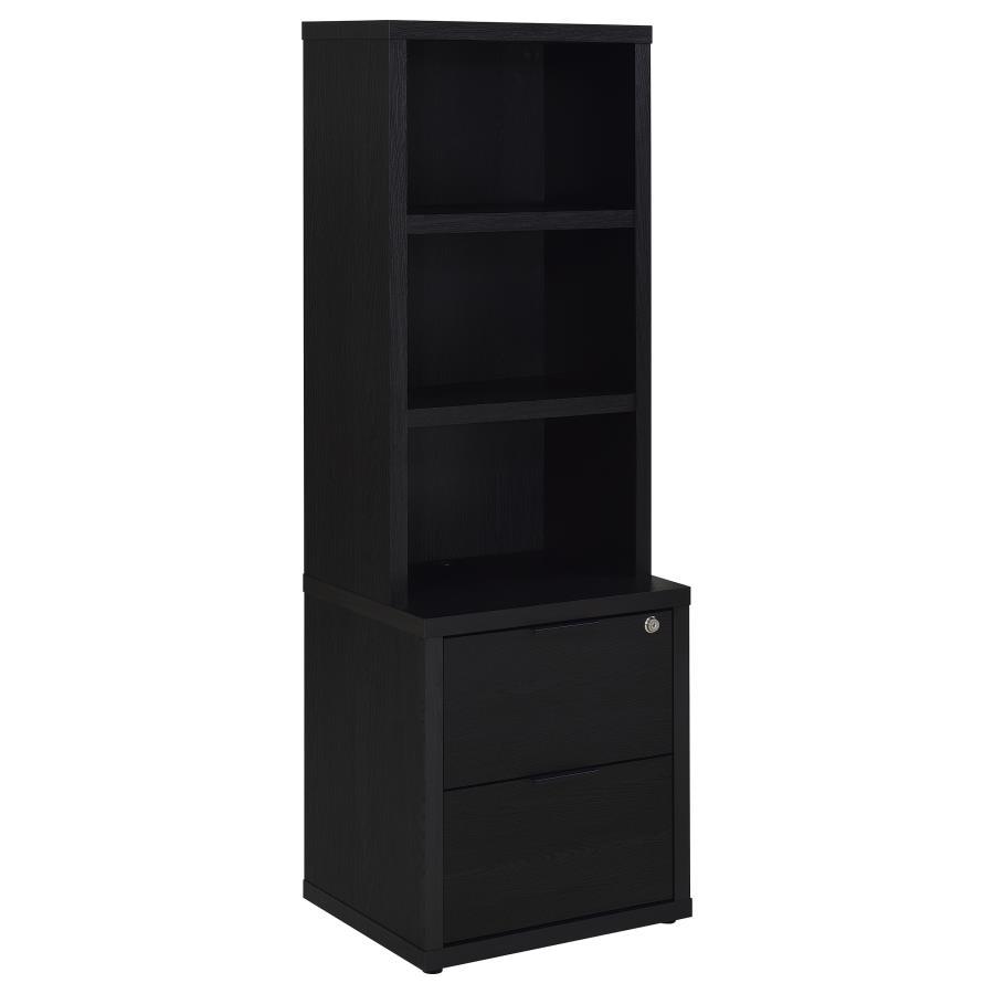 Enhance your home organization with this multifunctional bookcase, featuring a wood-inspired finish. Equipped with three open shelves and two drawers, it offers a mix of display and hidden storage options. The top drawer includes a secure locking mechanis