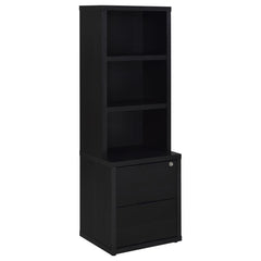 Enhance your home organization with this multifunctional bookcase, featuring a wood-inspired finish. Equipped with three open shelves and two drawers, it offers a mix of display and hidden storage options. The top drawer includes a secure locking mechanis