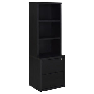 Enhance your home organization with this multifunctional bookcase, featuring a wood-inspired finish. Equipped with three open shelves and two drawers, it offers a mix of display and hidden storage options. The top drawer includes a secure locking mechanis