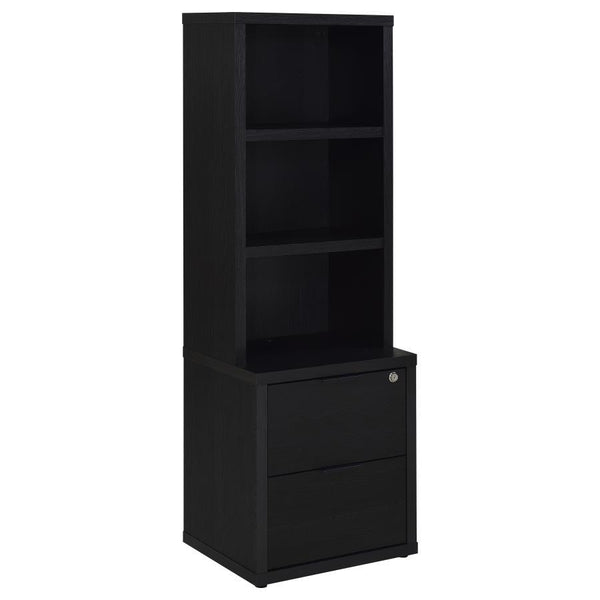 Enhance your home organization with this multifunctional bookcase, featuring a wood-inspired finish. Equipped with three open shelves and two drawers, it offers a mix of display and hidden storage options. The top drawer includes a secure locking mechanis