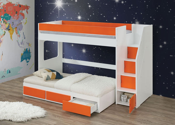 Space-saving, stylish, and fun, the Lawson bunk bed anchors your children-'s room in a clean, transitional style. This bed-'s unique slat system supports your preferred mattresses without the use of bunkie boards or bulky box springs. A series of stairs l