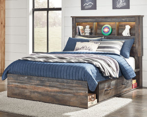 When merged in just the right way, rustic and industrial styles can make one happy marriage. Case in point: this full bookcase bed with storage. A refined take on barn board beauty, its complex, replicated wood grain showcases hints of burnt orange and te