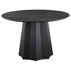 Punctuate your home with the luxurious look of a faux marble dining table, bringing the classic modern look of black marble and black metal into your space. This affordable table features a marble printed melamine top that adds a sense of sophistication t