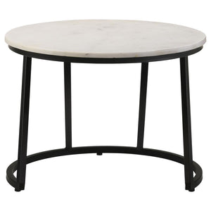  adding a touch of sophistication to any space. The bold black metal base showcases an artful C-shape with intersecting suppo