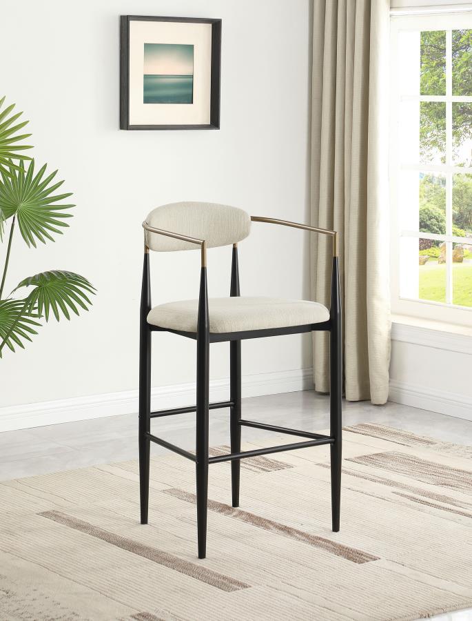 Take your kitchen or dining room decor to stylish new heights with the mid-century flair of a set of two modern barstools. Each offers an airy, open silhouette with its pairing of a plush seat and slender backrest, both with foam cushioning and stylish up