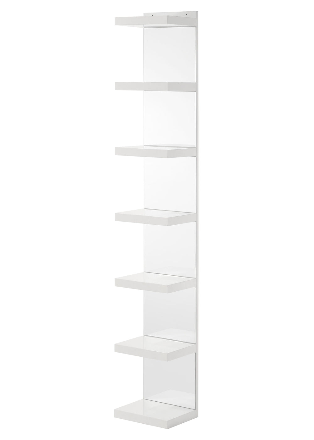 This sleek, modern shelving unit offers a perfect blend of style and functionality, making it a versatile addition to any room. With clean, minimalist lines and a crisp, white finish, it seamlessly complements contemporary decor, adding a touch of eleganc