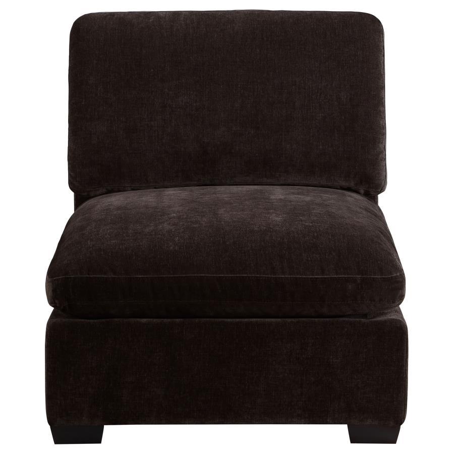 Bring a touch of modern elegance to your living space with this armless chair, a key component in creating a versatile and stylish sectional. Upholstered in soft, smooth fabric, this chair blends seamlessly into both contemporary and transitional decor se
