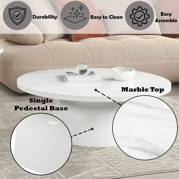 Zaid - Coffee Table - Engineering Marble & White High Gloss Finish